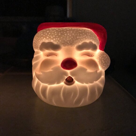 Ceramic Hallmark Rednose Jolly Santa Head Votive Holder- set of 3 - Picture 2 of 12